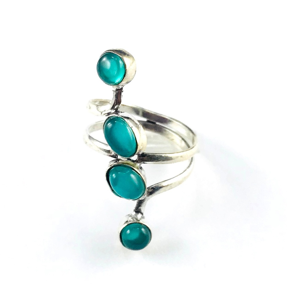 SILVER overlay Boho Green Onyx Ring ADJUSTABLE